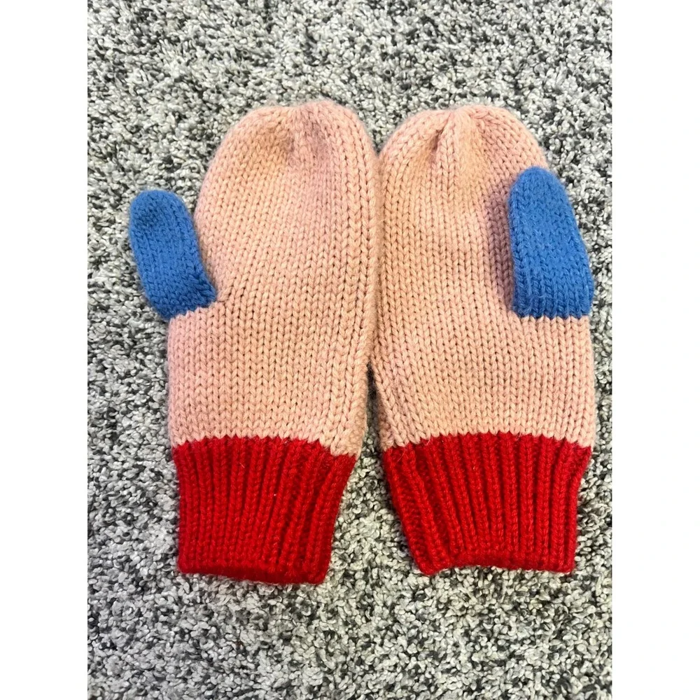 Mini Boden Cable Knit Colorblock Winter Mittens Girls Large 6-10 Pink Red Blue